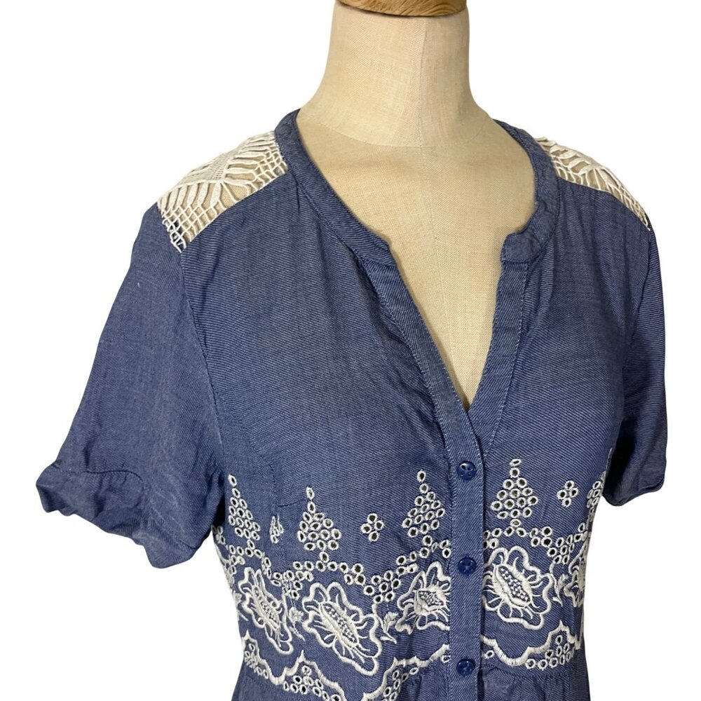 Closet Closing Sale! Anthropologie Waters shirt dress blue white button down L - Picture 4 of 8